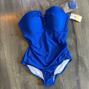 Kona Sol Blue One Piece Swimsuit with Sweetheart Neckline